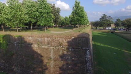 Wall Mural - Ancient walls of Lucca, Tuscany. Aerial view from drone