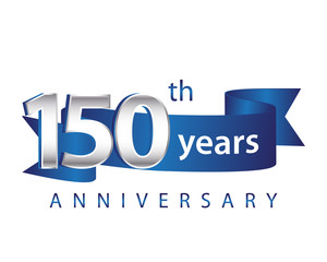 Wall Mural - 150 Years Anniversary Logo Blue Ribbon