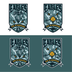 Wall Mural - eagles air warrriors army shields set vector design template