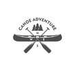Canoe adventure. Badge, design element.