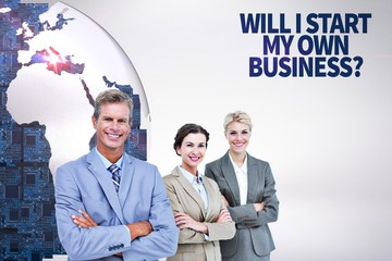 Composite image of businessman in a row with his business team