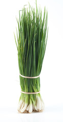 Wall Mural - Cut green onion isolated on the white background