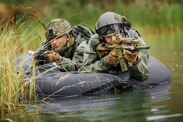 Wall Mural - rangers during the military operation in water..