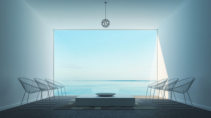 
Simple of Modern Living Sea view / 3D render image