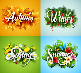 Wall Mural - Four Seasons  Typographic Banner. Vector illustration