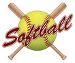 Softball Team Design is an illustration of a softball design with a softball, crossed bats and the word softball. 