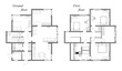 The draft plan of arrangement of all furniture, architect plan, black-and-white,  for two-storeyed house, ground and first floor