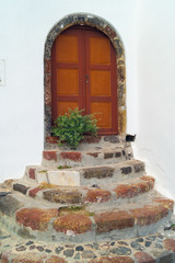 Traditional architecture of Oia village on Santorini island, Gre