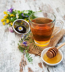 Sticker - Cup of tea, honey and flowers