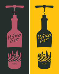 Wall Mural - banners set with a bottle of wine and vineyard