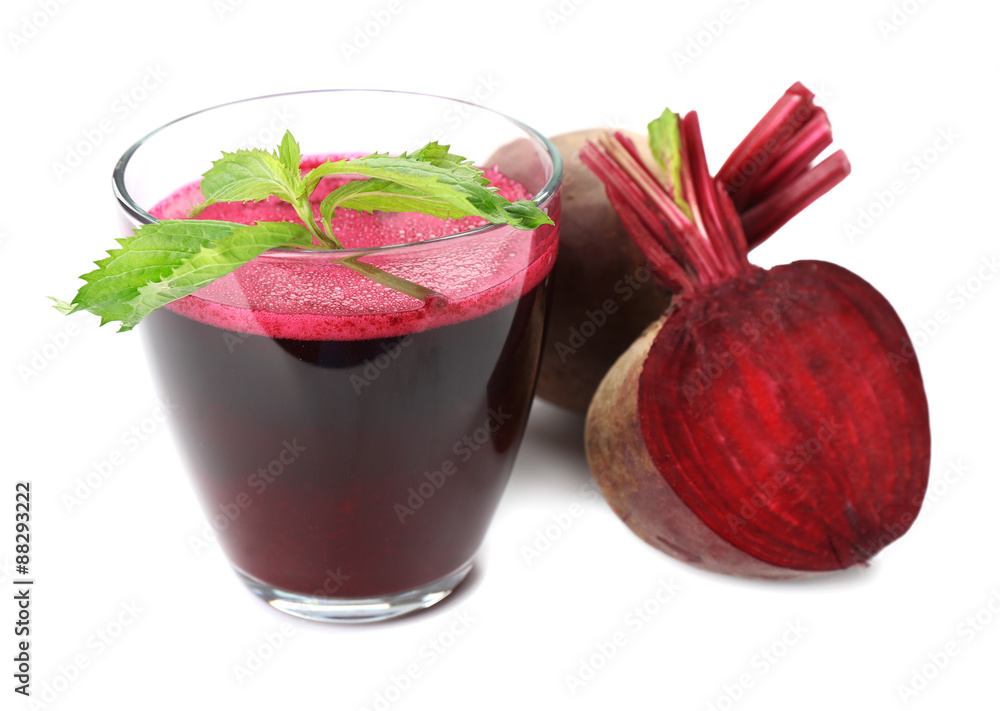 Fresh beet juice isolated on white
