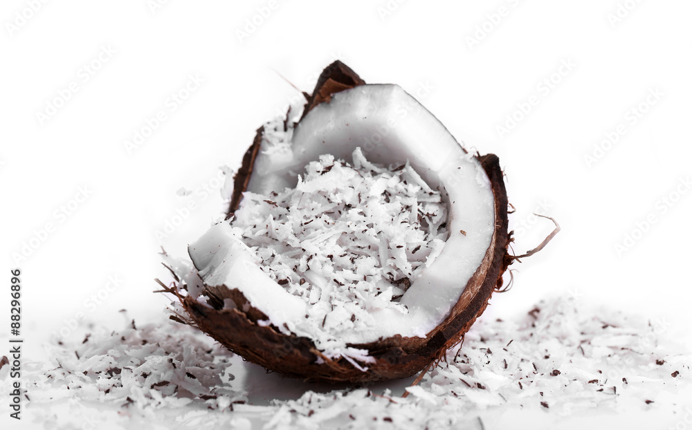 Coconut shavings in coconut isolated white
