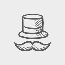 Vintage Fashion Hat And Mustache Sketch Icon