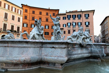 Fontana Del Nettuno (Fountain Of Neptune) In Piazza Navona, Rome, Lazio