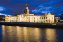Custom House, Illuminated At Dusk, Reflected In The River Liffey, Dublin, Republic Of Ireland