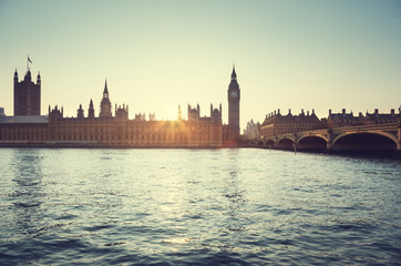  Big Ben and Westminster at sunset, London, UK