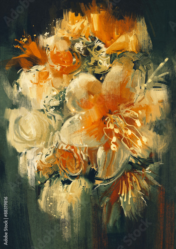 Obraz w ramie bouquet flowers in oil painting style,illustration