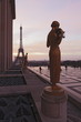 Trocadero and Eiffel Tower at sunrise, Paris, Ile de France, France 