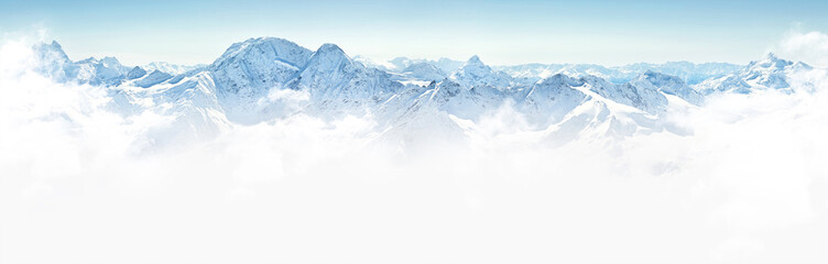 Panorama of winter mountains in Caucasus region,Elbrus mountain, Russia
