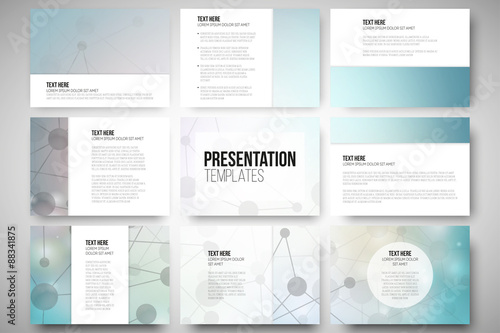 Fotografie, Obraz Set of 9 templates for presentation slides. Molecular structure