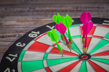 Wall Mural - Dartboard on wood wall (miss darts)