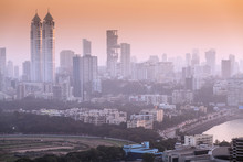 Skyline With Imperial Twin-tower Residential Skyscrapers, Ambhani Building And Haji Ali Bay, Mumbai, Maharashtra