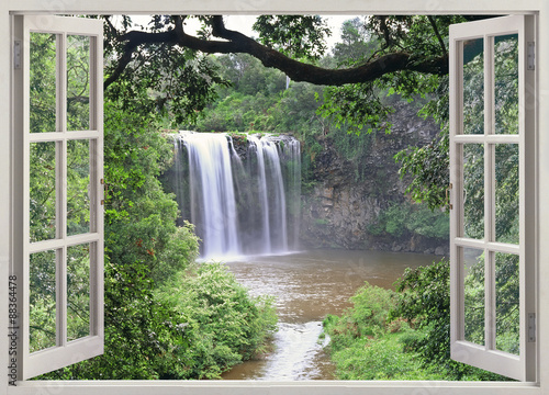 Obraz w ramie Dangar Falls view in open window