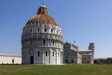 The Baptistery, Duomo And Leaning Tower, Piazza Dei Miracoli, Pisa, Tuscany