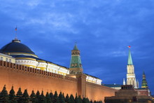 The Kremlin At Night With Lenin's Tomb From Red Square, Moscow, Russia