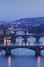 Bridges Over The Vltava River Including Charles Bridge, Prague, Bohemia, Czech Republic 