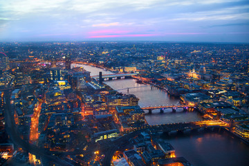 Sticker - LONDON, UK - APRIL 15, 2015: City of London panorama in sunset and first night lights.