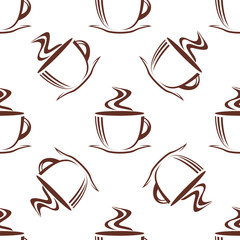 Wall Mural - Brown steaming cups seamless pattern