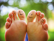 Smiley Faces On A Pair Of Feet On All Ten Toes (VERY SHALLOW DOF