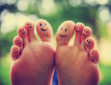 Smiley Faces On A Pair Of Feet On All Ten Toes (VERY SHALLOW DOF