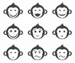 Monkeys, smiley, small, icon, monochrome. 