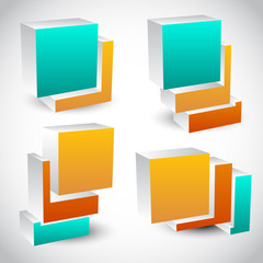 Poster - Set of various overlapping cubes on white. Abstract 3d icons.