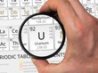 Uranium symbol - U. Element of the periodic table zoomed with ma