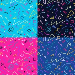 Wall Mural - retro 80s seamless pattern background set