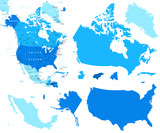 Fototapeta  - Vector illustration of North America map and country contours.