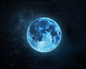 blue full moon atmosphere at dark night sky background