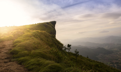 The peak of the mountain and cloudscape at Phu chi fa in Chiangrai,Thailand