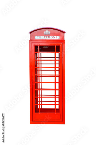 Naklejka dekoracyjna Classic British red phone booth isolated on white