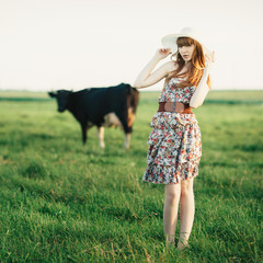 Beautiful girl with long hair portrait