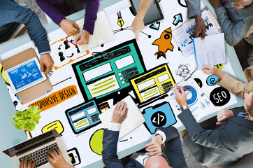 Wall Mural - responsive design responsive quality content share online concep