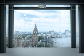 interior space of modern empty office interior with london city