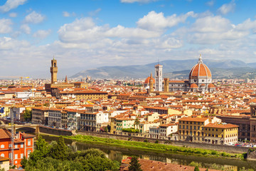 Wall Mural - Florence panorama Palazzo Vecchio, Cathedral Santa Maria Del Fiore from Piazzale Michelangelo (Tuscany, Italy)