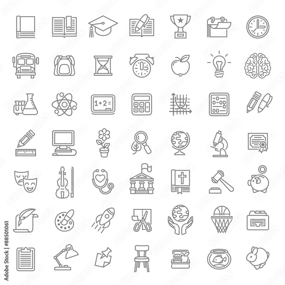 Vector de Stock Set of modern flat line art vector icons of school ...