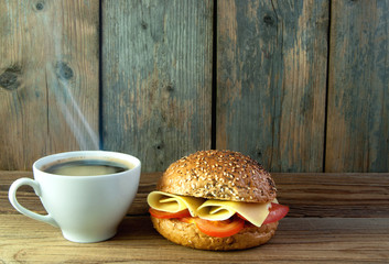 Breakfast coffee and sandwich background