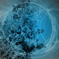 blue three dimensional fractal flower world with circle light around