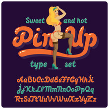 Pin-up Style Letters Alphabet With Vector Sexy Girl Illustration